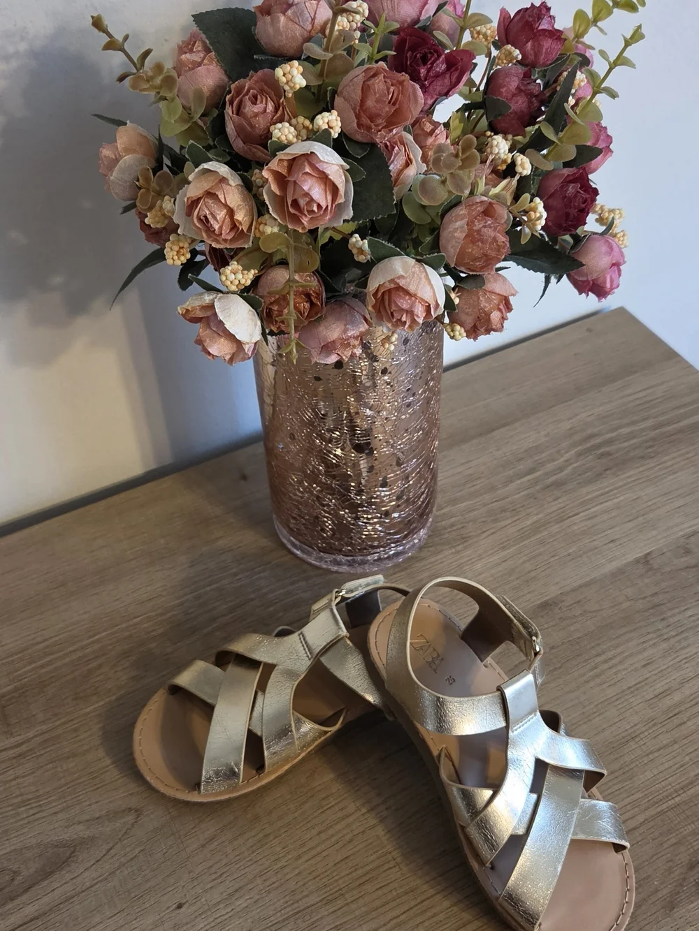 Zara Girls' Gold Metallic Strappy Sandals
